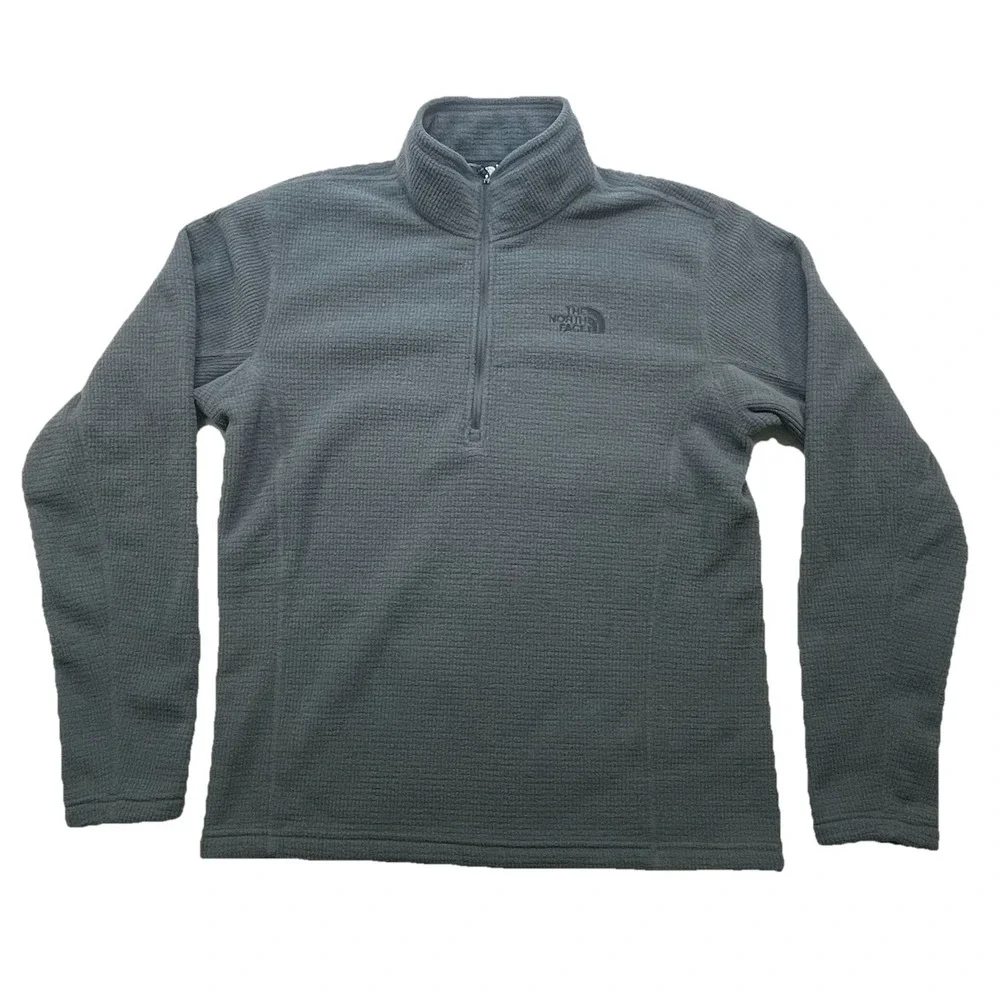 THE NORTH FACE 1/2 Zip Fleece Sz M Waffle Knit Sweater Pullover Mock Neck Gray